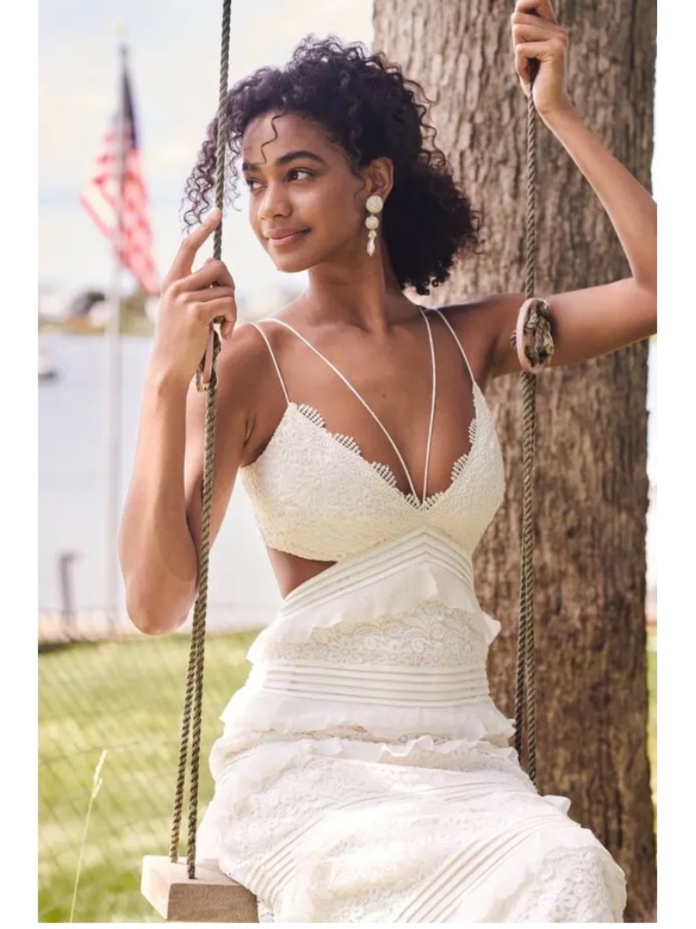 Sachin + Babi Nina Gown White Lace Maxi Dress Long Wedding Boho Cutout Ivory